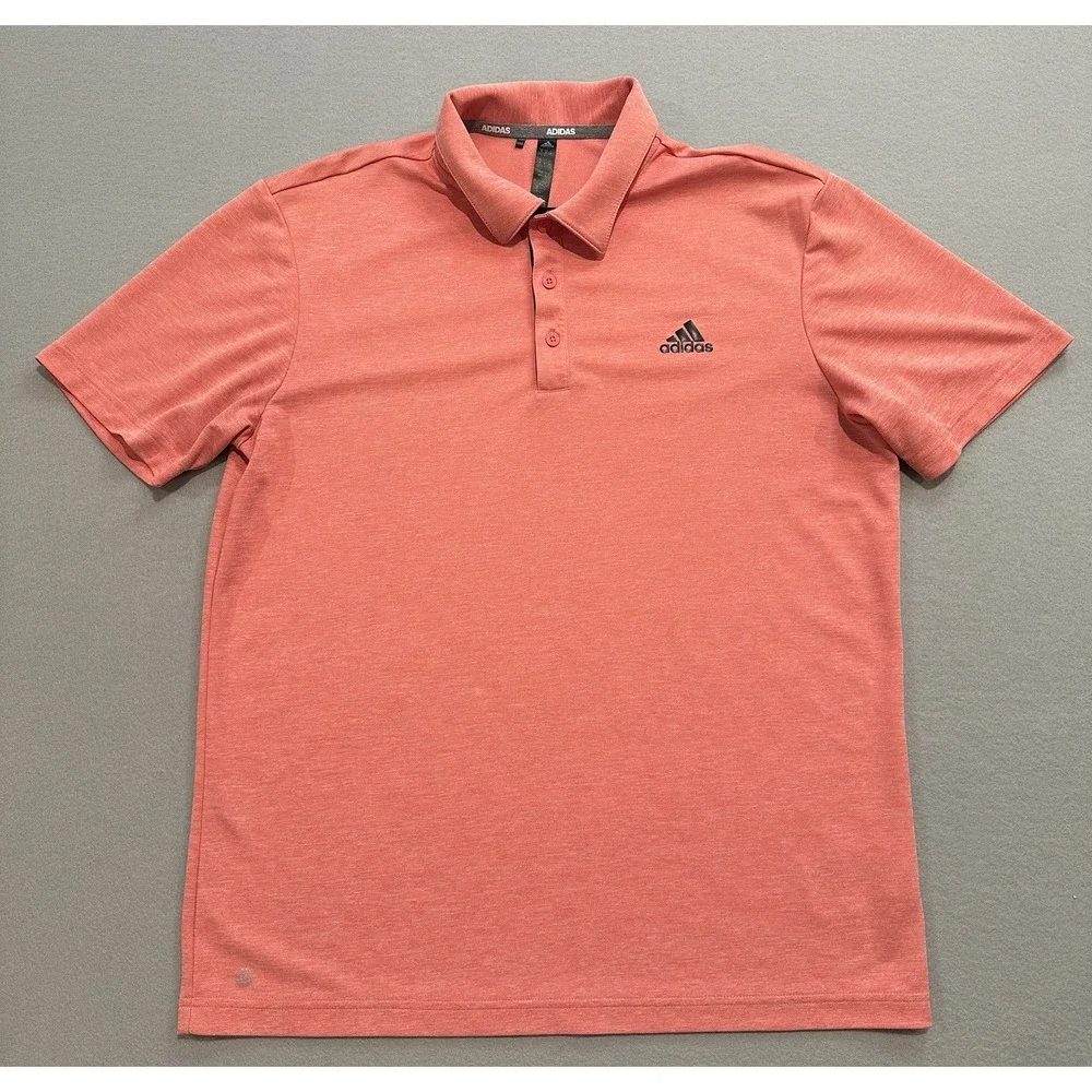 Adidas Golf Polo Shirt Mens Medium Coral Heather Performance Short Sleeve